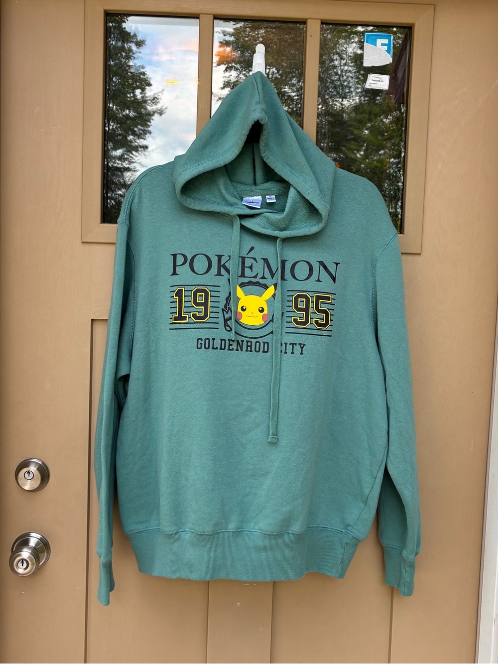 Pokemon Hoodie Green Pikachu Graphic Hoodie Men's XL
